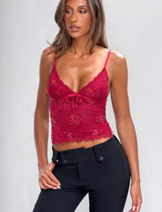 Kirra Beaded Sequin Lace Top - Red