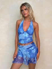 Devyn Top - Blue Macro Floral