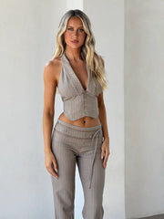 Fedra Vest - Tan Pinstripe