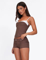 Antonella Short - Brown : Chocolate : Chocolate Pinstripe