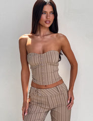Kittie Strapless Corset - Taupe Stripe