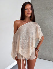 Fern Crochet Poncho - Champagne