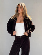 Camellia Bomber Jacket - Chocolate Suede