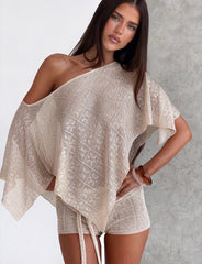 Fern Crochet Poncho - Champagne