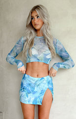 Harper Blue Print Mesh Mini Skirt