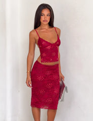 Kirra Beaded Sequin Lace Top - Red