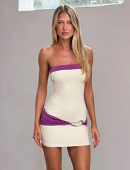 Eos Mini Dress - Cream And Dusty Lilac