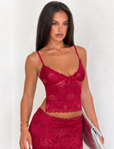 Kirra Beaded Sequin Lace Top - Red
