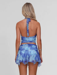 Devyn Top - Blue Macro Floral