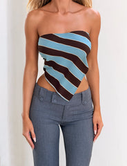 Lenin Scarf Top - Blue And Brown Stripe