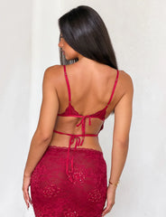 Kirra Beaded Sequin Lace Top - Red