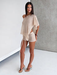 Fern Crochet Poncho - Champagne
