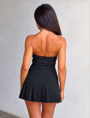 Kittie Lace Pleat Dress - Black Dot