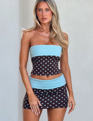 Imogen Mini Skirt - Brown And Blue Polka Dot