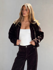 Camellia Bomber Jacket - Chocolate Suede