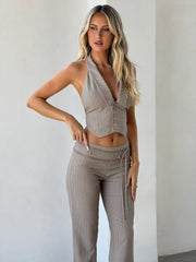 Fedra Vest - Tan Pinstripe