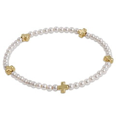 Signature Cross Small 3mm Pearl Bracelet - Gold