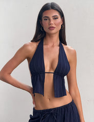 Lainey Top - Navy Pinstripe