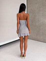 Tove Mini Dress - Dove Grey And Cream Dot