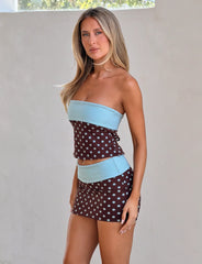 Imogen Mini Skirt - Brown And Blue Polka Dot
