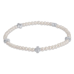 Signature Cross Small 3mm Pearl Bracelet - Sterling