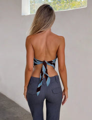 Lenin Scarf Top - Blue And Brown Stripe