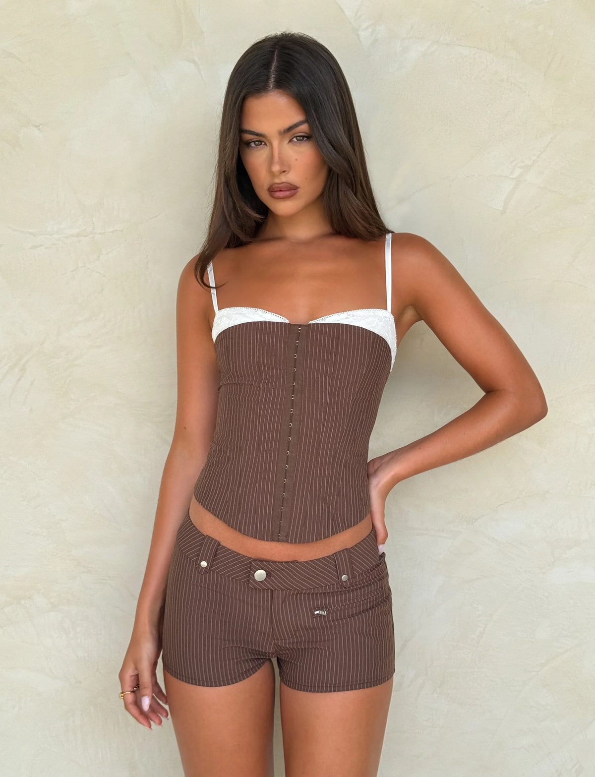 Antonella Short - Brown : Chocolate : Chocolate Pinstripe