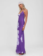 Nour Mesh Maxi Dress - Purple Macro Floral