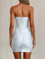 Niya Metallic Bandage Dress - Liquid Silver