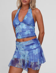Devyn Top - Blue Macro Floral