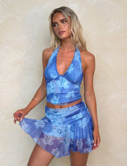 Devyn Mini Skort - Blue Macro Floral