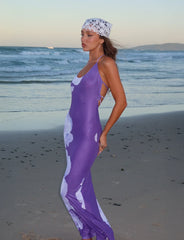 Nour Mesh Maxi Dress - Purple Macro Floral