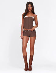 Antonella Short - Brown : Chocolate : Chocolate Pinstripe