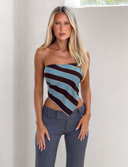 Lenin Scarf Top - Blue And Brown Stripe