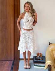 Synthia Crochet Midi Skirt - Cream