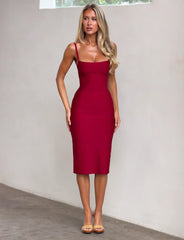 Midori Midi Bandage Dress - Cherry
