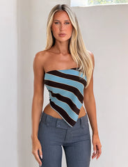Lenin Scarf Top - Blue And Brown Stripe